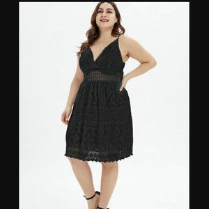 black crochet lace sundress with sheer midriff